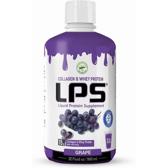 LPS Sugar-Free Collagen & Whey Liquid Protein Supplement by Nutritional Designs, 15g Protein/oz, Grape Flavor