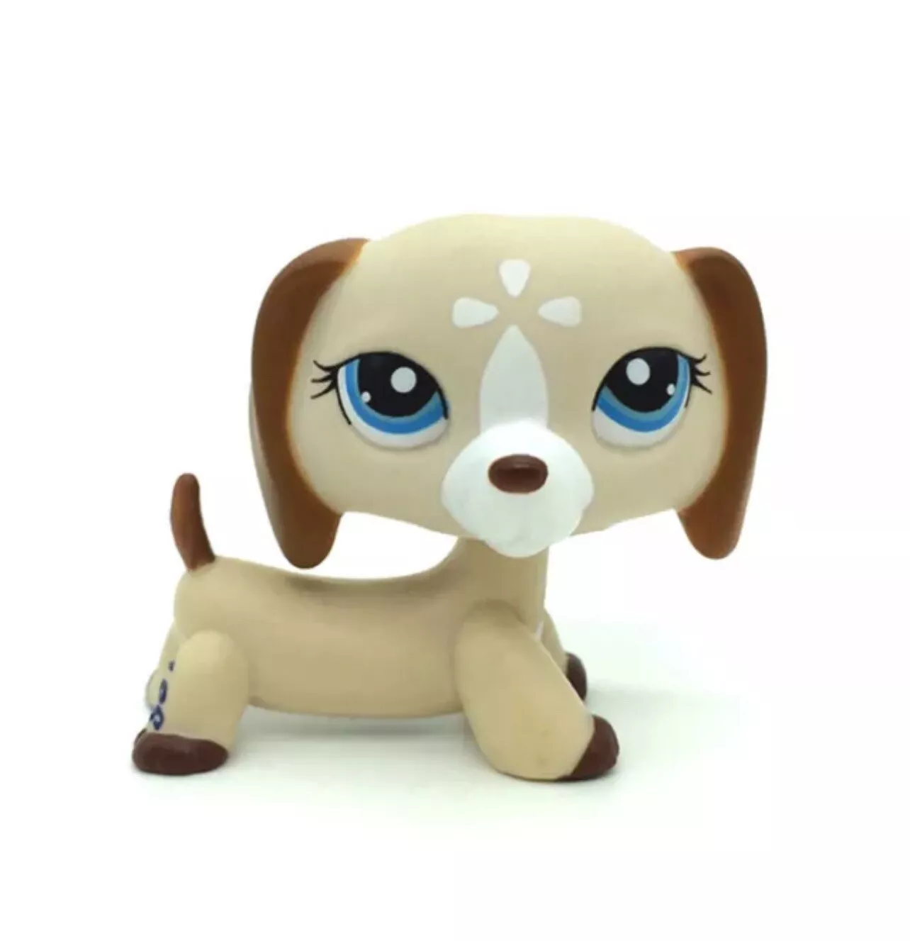 LPS Toys Rare Pet Shop #1491 Tan Cream Dachshund Dog Blue