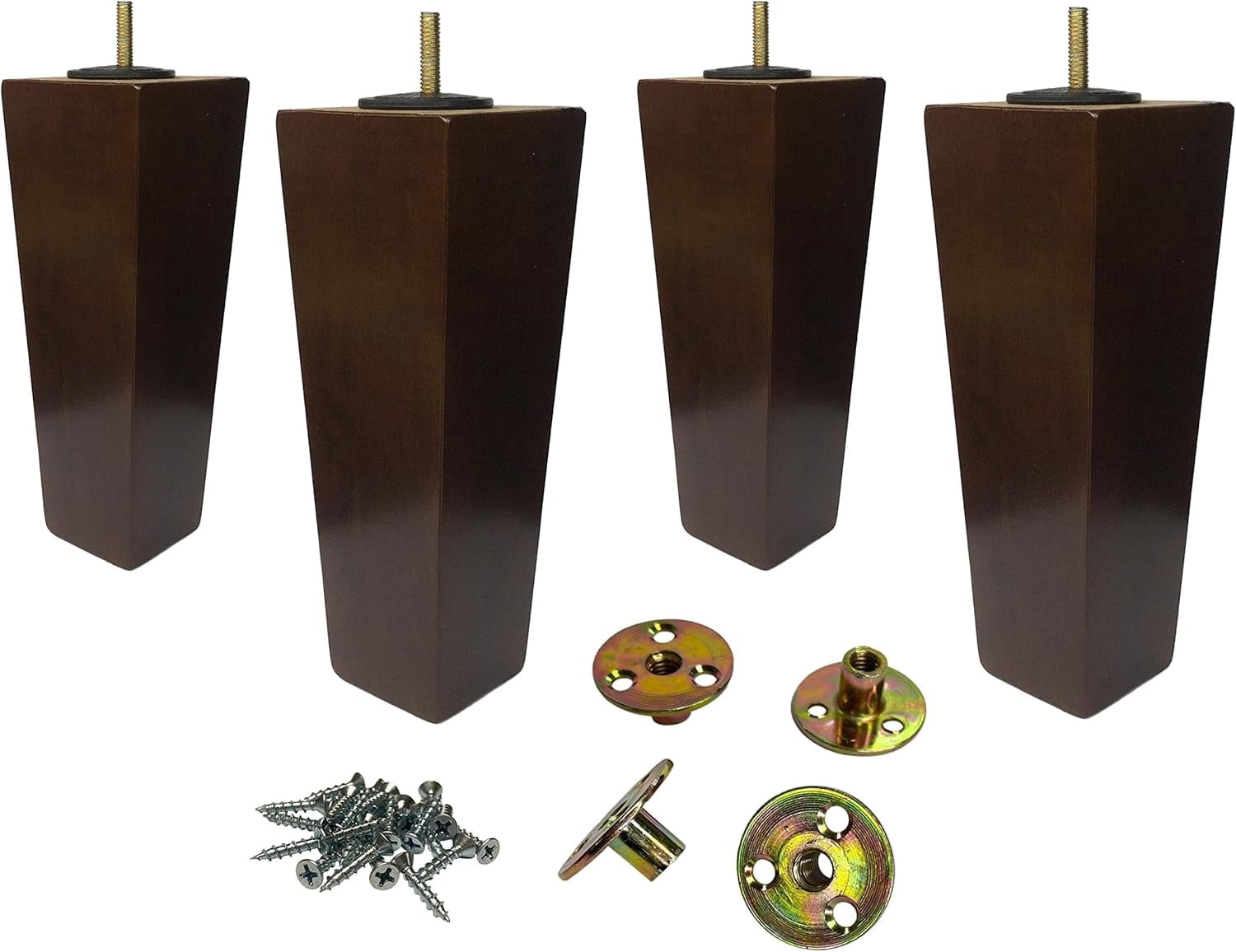 Set Of 4 Wood Turned Furniture Legs - Medium Walnut Finish, 5" Height, 5/16 Bolt - Colonial Style - View #2
