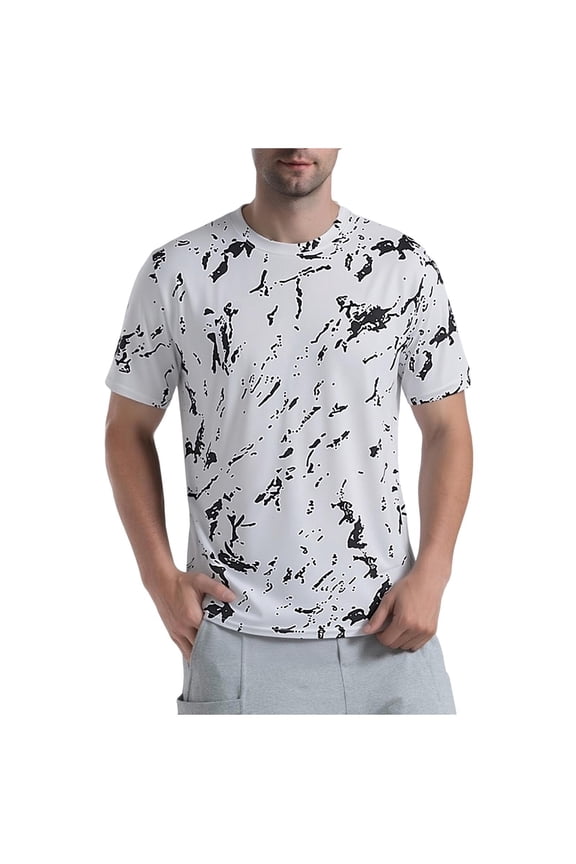 Men's Abstract Splash Print Short Sleeve T-Shirt Quick Dry Breathable Graphic Tee Moisture Wicking Casual Fashion Tops