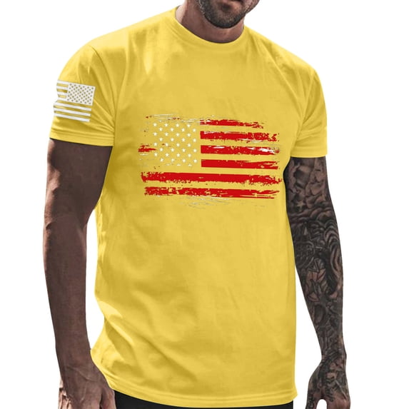 LPZOOGU Men's American Flag Print T-Shirt Crew Neck Short Sleeve Patriotic Tee for Independence Day & Casual Wear