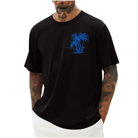 LPZOOGU Men's Casual Palm Tree Tee Versatile Short Sleeve Crew Neck Fashion Top Comfortable Summer Shirt for Daily Wear