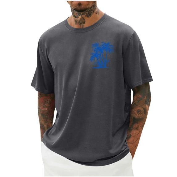 LPZOOGU Men's Casual Palm Tree Tee Versatile Short Sleeve Crew Neck Fashion Top Comfortable Summer Shirt for Daily Wear