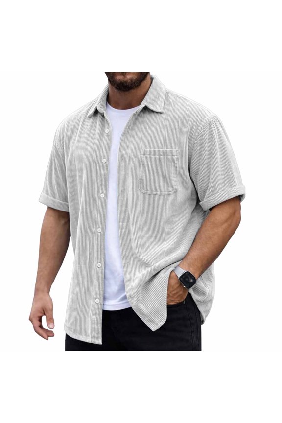 Men's Corduroy Big and Tall Shirt Jacket Short Sleeve Shacket Jacket Button Down Autumn Flannel Overshirt