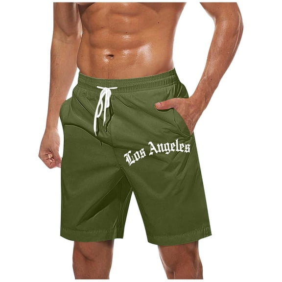 LPZOOGU Men's Fashion Los Angeles Print Swim Trunks Elastic Drawstring Waist Quick Dry Beach Shorts with Pockets