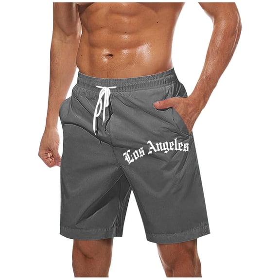 LPZOOGU Men's Fashion Los Angeles Print Swim Trunks Elastic Drawstring Waist Quick Dry Beach Shorts with Pockets