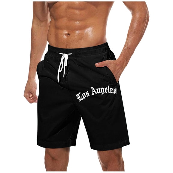 LPZOOGU Men's Fashion Los Angeles Print Swim Trunks Elastic Drawstring Waist Quick Dry Beach Shorts with Pockets