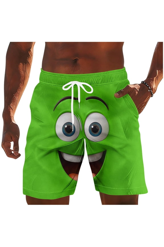 Men's Funny 3D Cartoon Print Swim Trunks Elastic Drawstring Waist Quick Dry Beach Shorts with Pockets