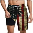thumbnail image 1 of LPZOOGU Men's Independence Day American Flag Print Swim Trunks with Compression Liner Quick Dry Elastic Beach Shorts, 1 of 5