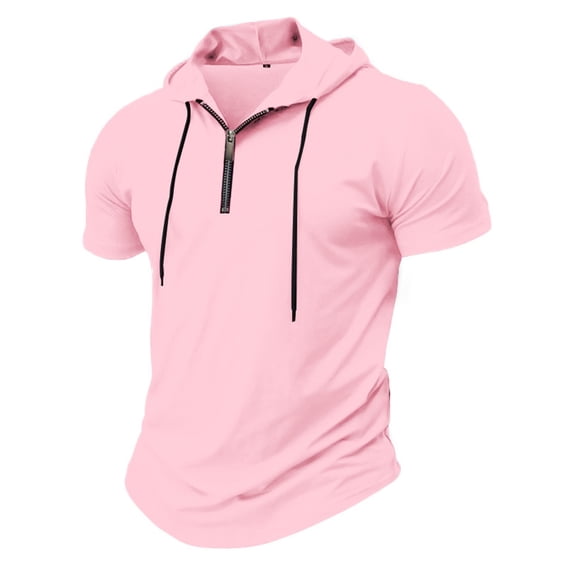LPZOOGU Men's Short Sleeve Hooded Quarter Zip T-Shirt Fitted Athletic Workout Top with Drawstring for Gym, Running