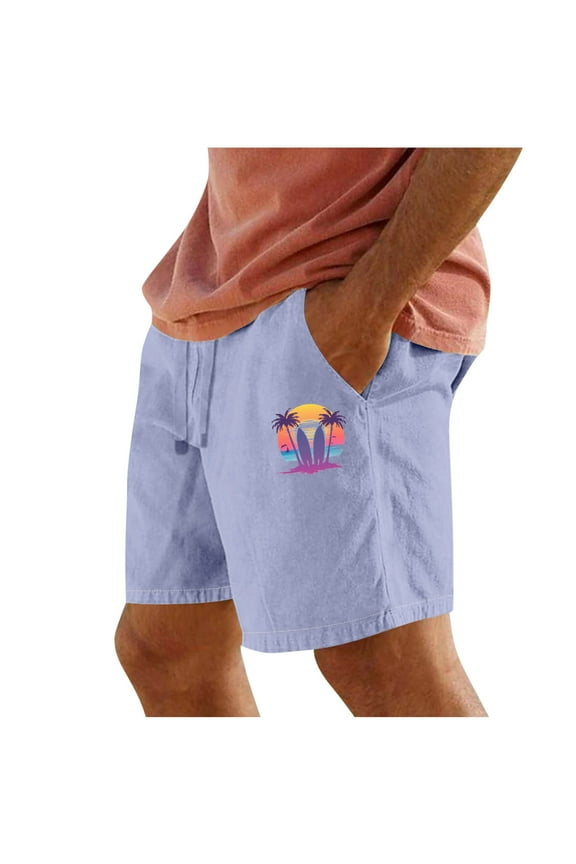 Men's Tropical Sunset Surf Graphic Casual Shorts Elastic Drawstring Waist Summer Beach Shorts with Pockets