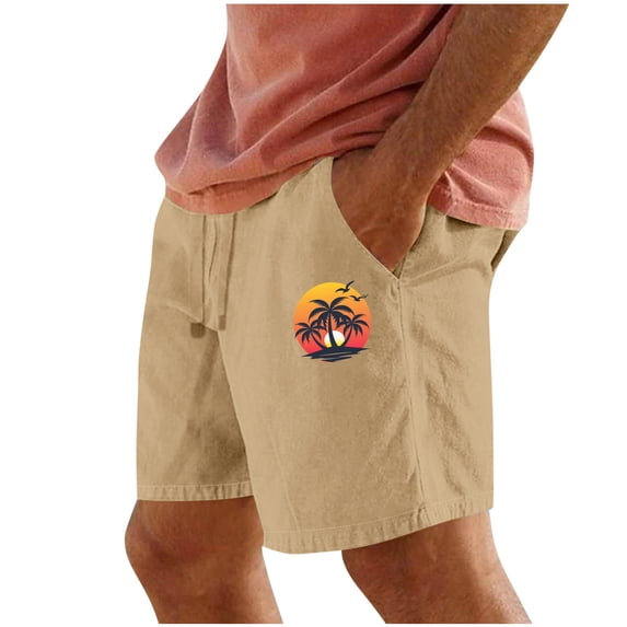 LPZOOGU Men's Tropical Sunset Surf Graphic Casual Shorts Elastic Drawstring Waist Summer Beach Shorts with Pockets