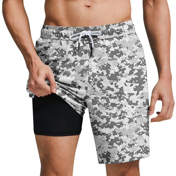 LPZOOGU Mens Swim Trunks 5 Inch with Compression Liner Bathing Suit Quick Dry Beach Swim Shorts Lightweight Pockets