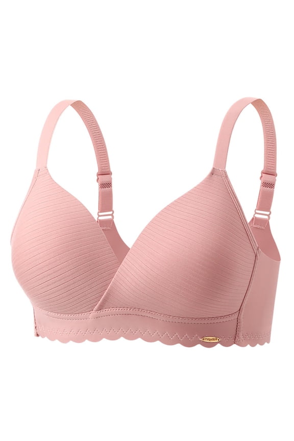 Ribbed V-Neck Bras for Women Full Coverage No Underwire Comfortable Supportive Bras Adjustable Strap Bras