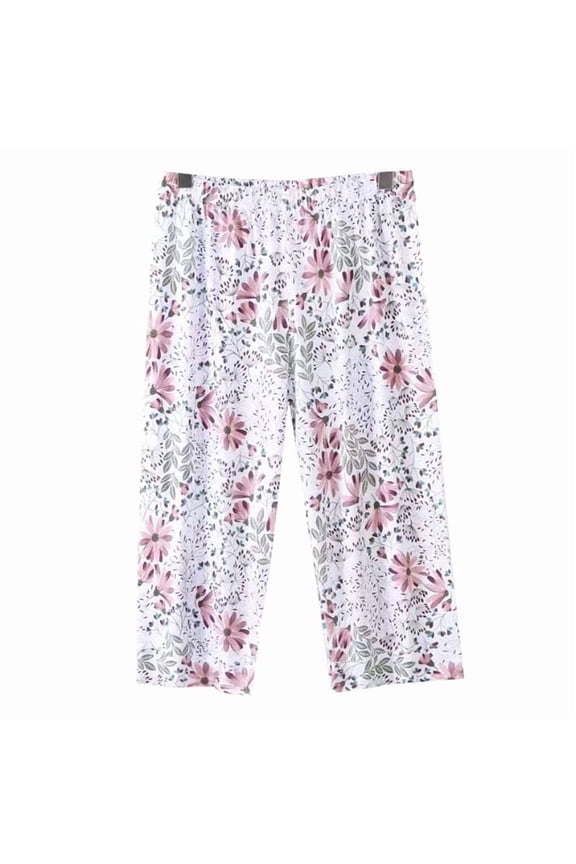 Women's Floral Print Capri Pajama Pants Lounge Causal Bottoms Summer Lightweight Loose-Fit 3/4 Length Sleep Pants