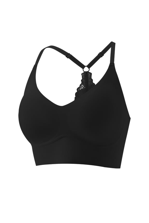 Women's Lace Racerback Wireless Bra V-Neck Seamless Support Bralette with Adjustable Straps Comfortable Everyday Bra