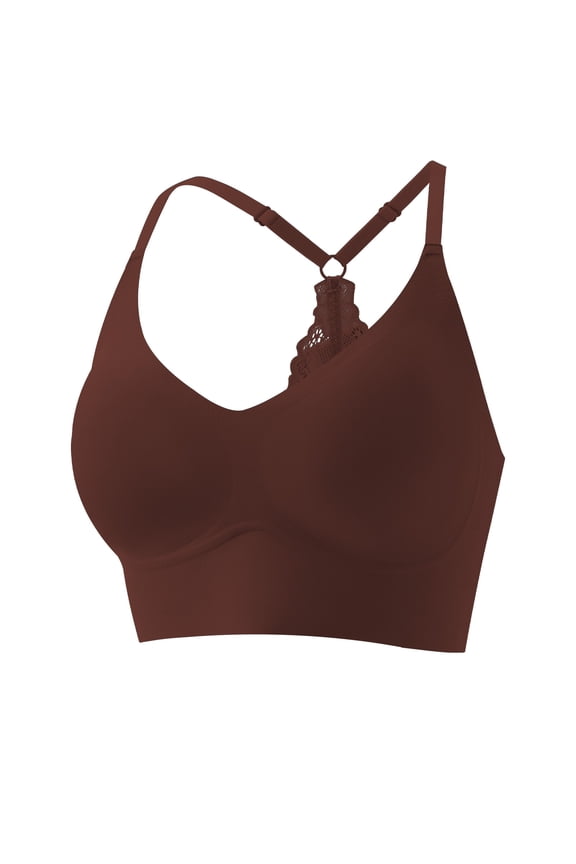 Women's Lace Racerback Wireless Bra V-Neck Seamless Support Bralette with Adjustable Straps Comfortable Everyday Bra
