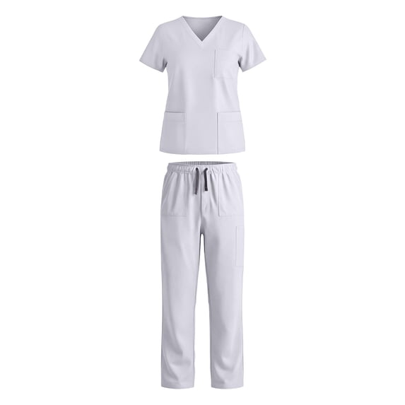 LPZOOGU Women's Scrub Set Short Sleeve V-Neck Top and Elastic Waist Jogger Pants Medical Uniform with Pockets