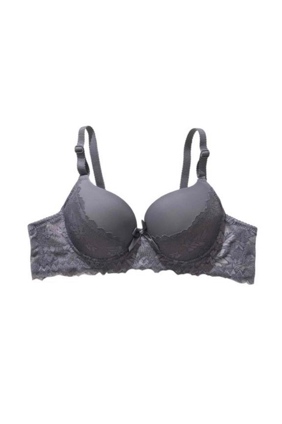 Women's Solid Color Underwire Push Up Bra Lace Splice Scalloped Edge Thin Padded Bra Breathable Comfort Sexy Daily Bras