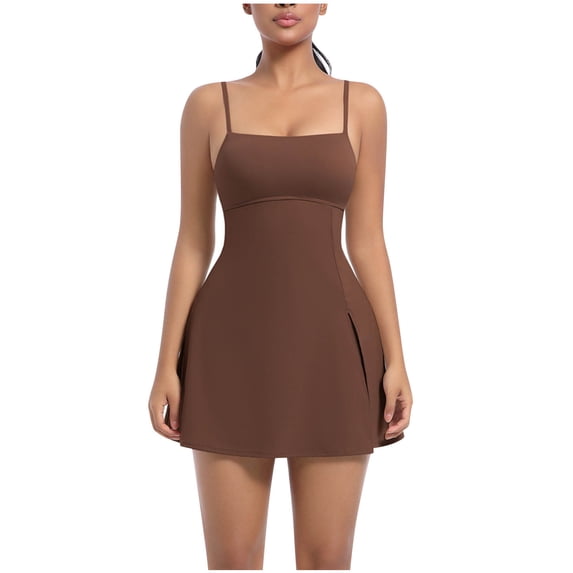 LPZOOGU Women's Square Neck Athletic Dress 2026 Summer with Built-in Bra and Shorts for Tennis Golf Yoga Fashion Outfits