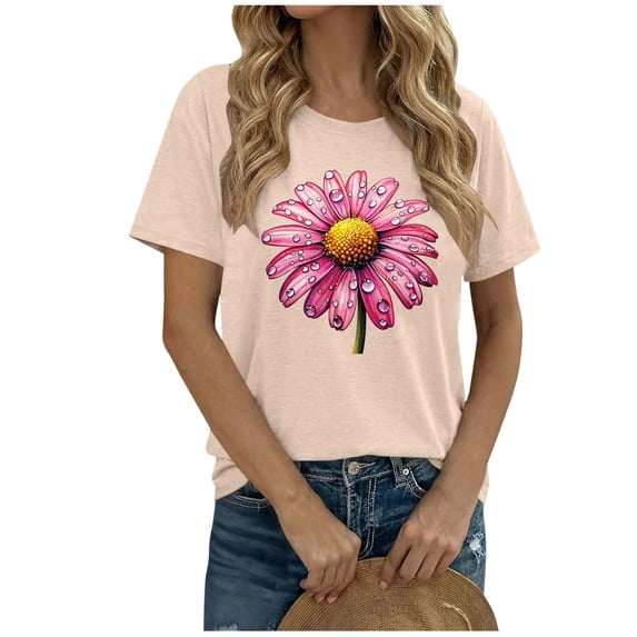 LPZOOGU Womens Casual T Shirts Crewneck Boho Flowers Graphic Tees 2026 Summer Cute Shirts Short Sleeve Tops