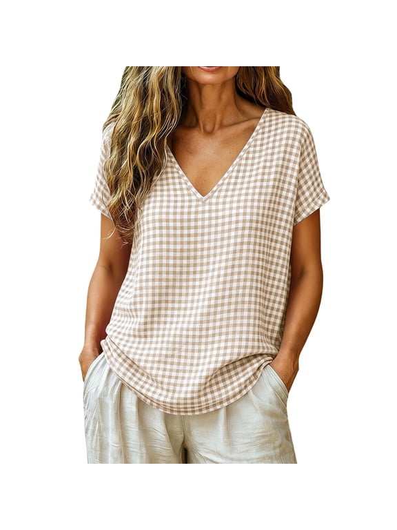 Womens Rolling 3/4 Length Sleeve Tops Dressy Casual Linen Blouse Double Layer Business Work Tunic Shirts