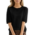 thumbnail image 1 of LQCMBYF Blouses for Women Dressy Casual Round Neck Short Sleeved Loose T Shirt With A Knit Bottom Short Top Womens Tops Tshirts (Black,L), 1 of 6