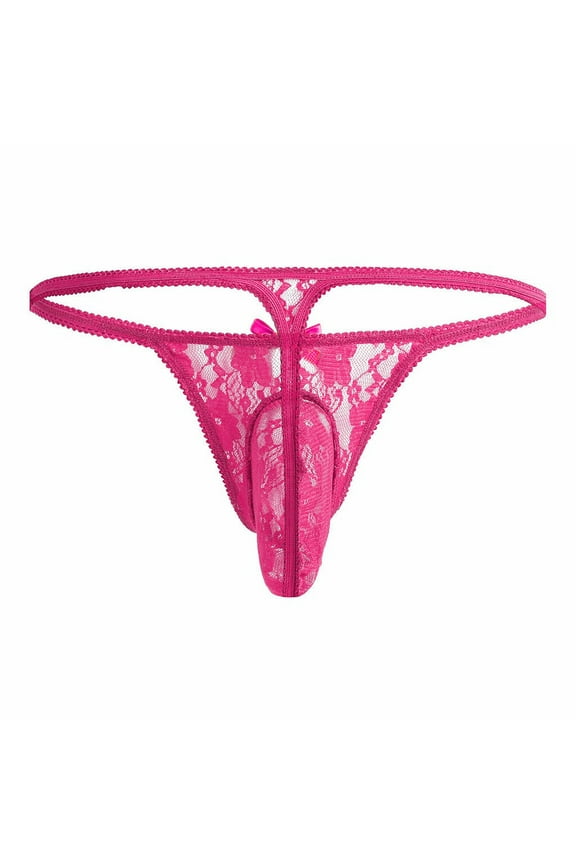Mens G Strings & Thongs Underwear Men's G-String T-Back Shorts Men Underwear Men Stylish Lace Pattern Mens Pouch Underwear Bulge Men Thongs Underwear Sexy(Hot Pink,XXL)