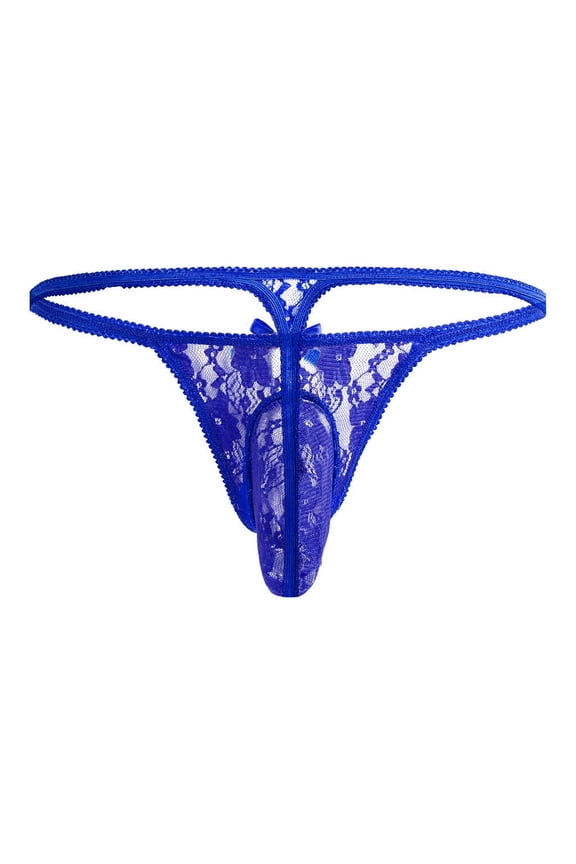 Mens Thongs Underwear Sexy Men's G-String T-Back Shorts Men Underwear Men Stylish Lace Pattern Pouch Underwear for Men Mens G Strings & Thongs Underwear(Dark Blue,XL)