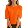 thumbnail image 1 of LQCMBYF Shirts for Women Dressy Casual Round Neck Short Sleeved Loose T Shirt With A Knit Bottom Short Top Work Shirts for Women (Orange,XL), 1 of 6