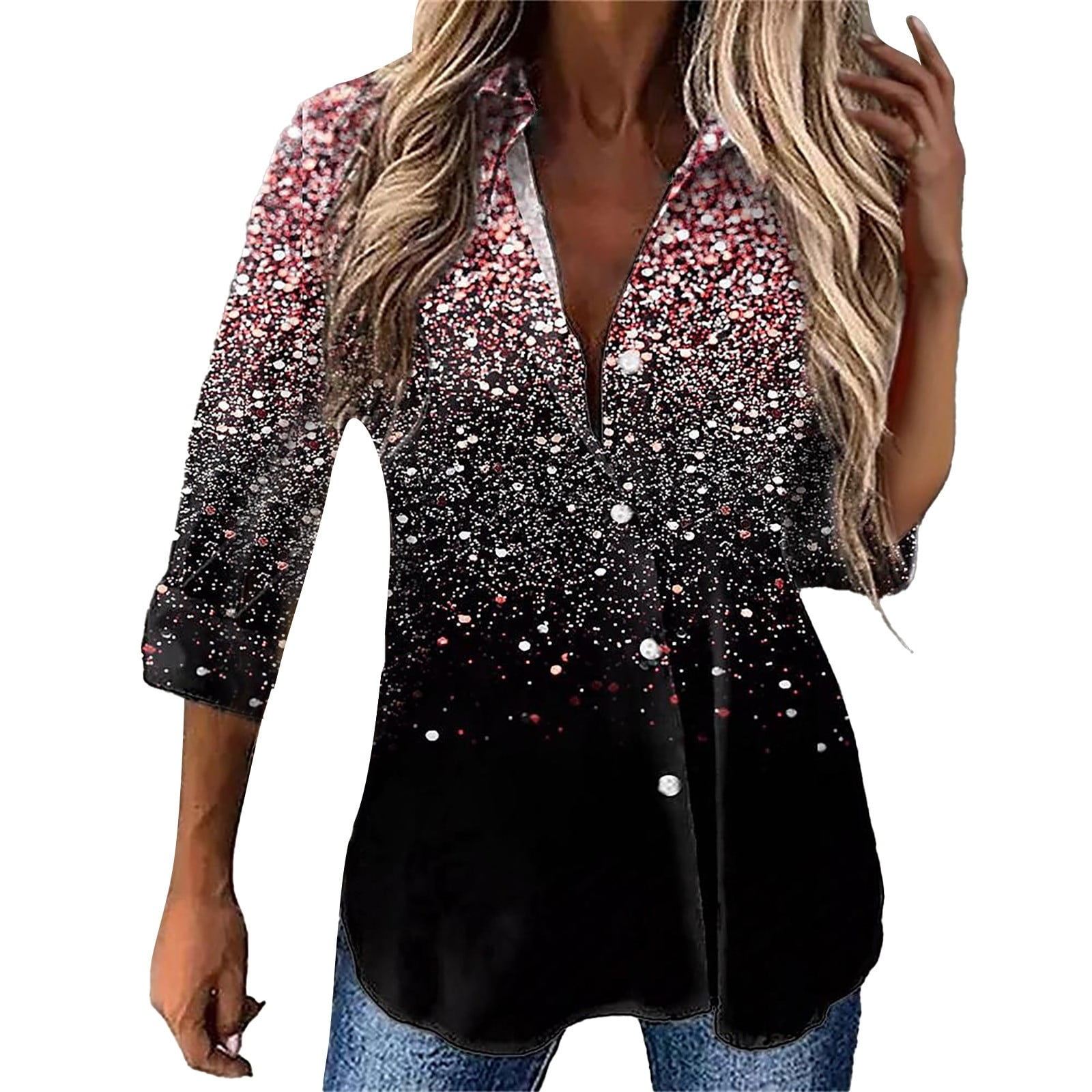 LQCMBYF Spring Tops for Women 2024 Women's Fine Glitter 3D Print Large ...