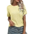 thumbnail image 1 of LQCMBYF Womens Blouses Womens Short Sleeve Pullover Knitted Sweater Round Neck Solid Color Casual Fashion Western Style Top Womens Tops Tops for Women Trendy(Yellow,M), 1 of 7