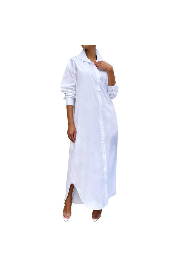 Womens Shirts Dressy Casual Fashion Womens Casual Loose Sexy Long Sleeve Button Shirt Solid Color Coat Womens Dress Shirts Women's Tops Dressy Casual (White,L)