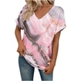thumbnail image 1 of LQCMBYF Womens Shirts Dressy Casual Summer Women Pullover Blouses Trendy V Neck Short Sleeves Tunic Shirts Casual Fancy Floral Print Ladies Top Tees Loose Fit Navy Womens Plus Size Tops (Hot Pink,L), 1 of 5