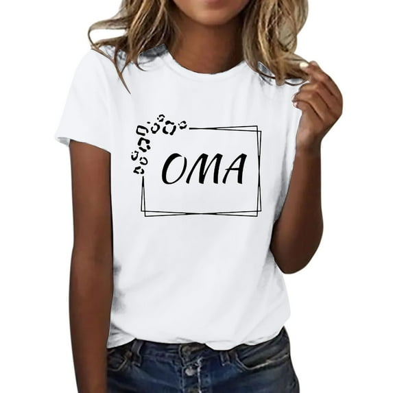 LQCMBYF Womens Tees Oma Women's Letter Printed Shirt Short Sleeved Round Neck T Shirt Fashion Top Lightweight Soft Casual Summer Clothing Clothes Womens T-Shirts Womens Summer Shirts (White,XXXL)