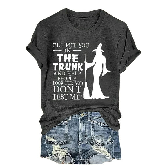 LQCMBYF Womens Tops Shirt Women Halloween Brew Tshirt Funny Coffee Co Letter Print T Shirt Tee Womens Plus Size Tops (Gray,L)