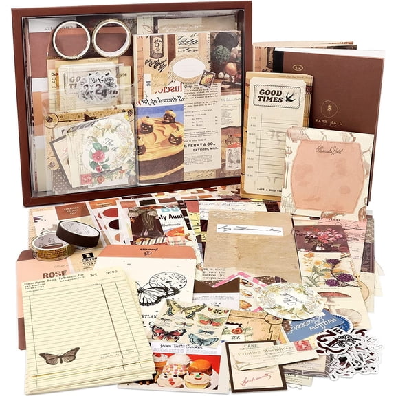 LQCrafK 10" x 8" Vintage Aesthetic Scrapbooking Kit, Teens 12 (155 Pieces)