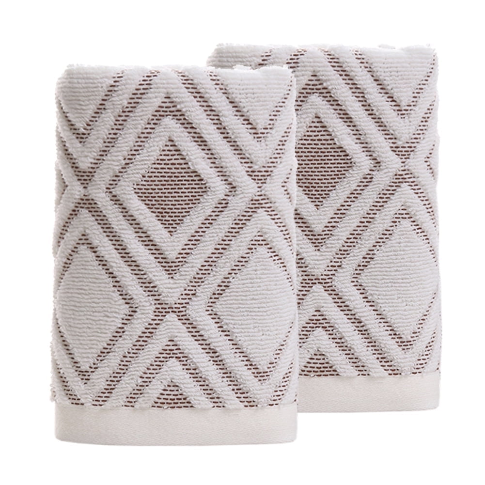 LQCrafK 100% Cotton Diamond Pattern Hand Towels for Bathroom Set of 4 (Beige Brown)