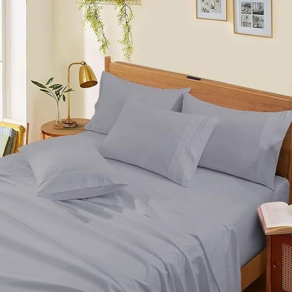 LQCrafK 100% Pure Egyptian Cotton 800 Thread Count Sheet Set, 4 Pc Set, Sateen Weave, Hotel Collection Soft Luxury Bedding, Fits Upto 21" Inch Deep Pocket (Medium Blue Solid, Queen Size)