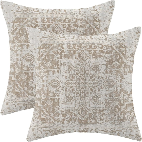 LQCrafK 18 x 18 Bohemian Boho - 17 Orange Carpet Pattern Linen Throw Pillows, 2 Count