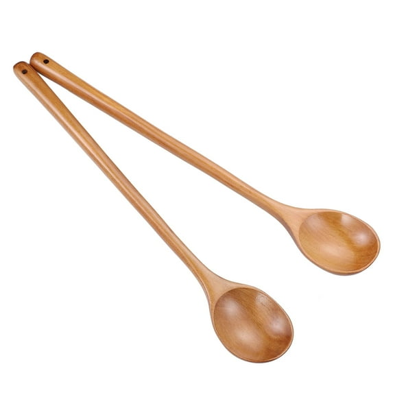 LQCrafK 2PCS Wooden Long Handle High Heat Resistanct Cooking Spoon Mixing Spoon Handmade Utensil for Kitchen Restaurant