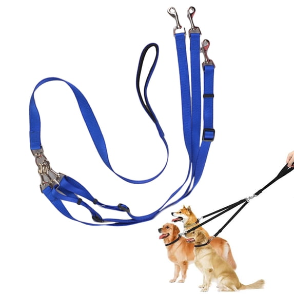 LQCrafK 3 Way Dog Leash with Padded Handle Pet Reflective Safety Lead Leash No Tangle Detachable 3 in 1 Multiple Dog Triple Coupler Nylon Traction Rope for Medium Large Dogs Training Walking