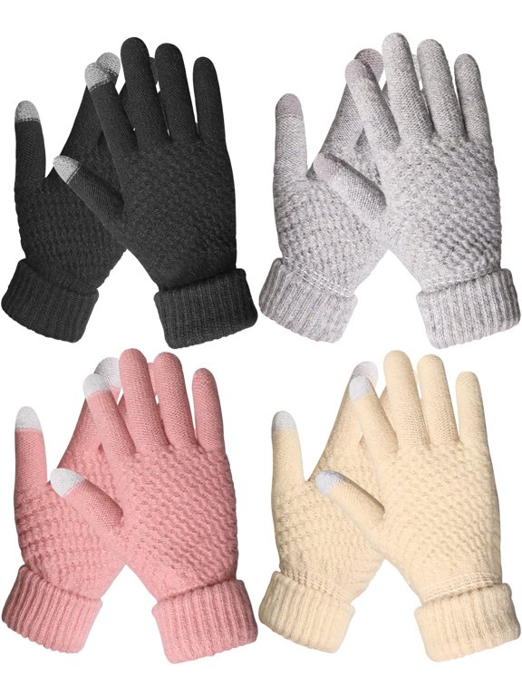4 Pairs Womens Winter Gloves Warm Touch Screen Knit Fleece Gloves for Women Cold Weather