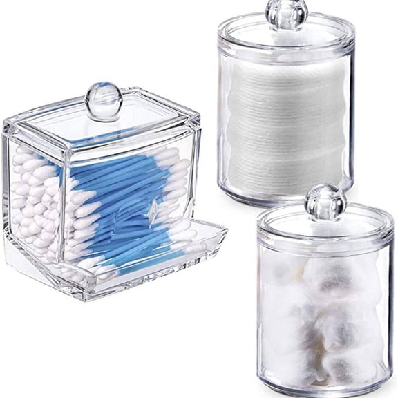 LQCrafK 4-Piece Clear Plastic with Bamboo Lids Q-Tip Holder Dispenser Apothecary Jars