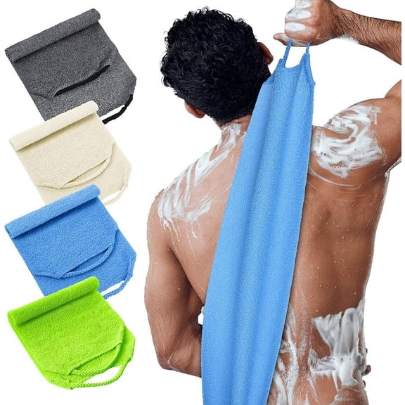 LQCrafK 4 Pieces Exfoliating Back Scrubber for Shower Nylon Back Exfoliator Extended Length Back Washers Scrubbers Stretchable Pull Strap Exfoliating Washcloth with Handles