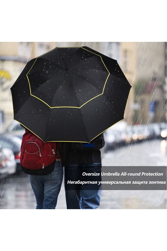 62" Extra Oversize Large Compact Golf Umbrella Double Canopy Vented Windproof Canopy Rustproof Folding Compact Rain Umbrellas