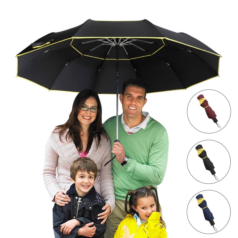 LQCrafK 62" Extra Oversize Large Compact Golf Umbrella Double Canopy Vented Windproof Canopy Rustproof Folding Compact Rain Umbrellas