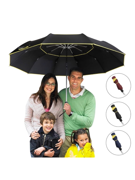 62" Extra Oversize Large Compact Golf Umbrella Double Canopy Vented Windproof Canopy Rustproof Folding Compact Rain Umbrellas