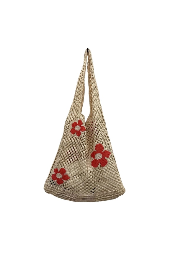 Bag for Women 2025 Summer Beach Slouchy Large Boho Knitted Mesh Flower Fairy Shoulder Purse