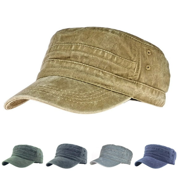 LQCrafK Cadet Cap Military Army Style Hat Baseball Cap Flat Top Washed Spring Summer Vintage Low-profile Cadet Hat